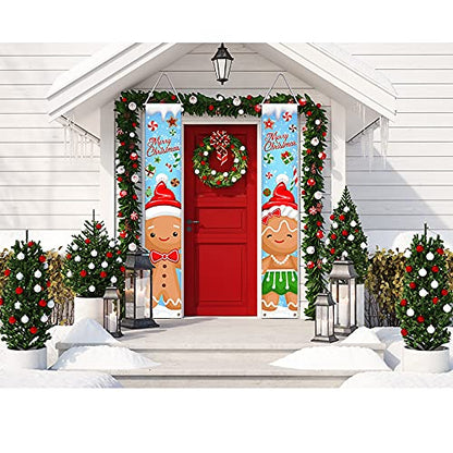 Gingerbread Christmas Porch Banner - Holiday Front Door Decor, Waterproof Vinyl