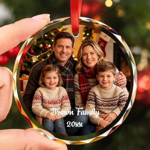 Personalized Photo Glass Ornament with Name & Date - Custom Holiday Keepsake - 02 Photo & Text Variation