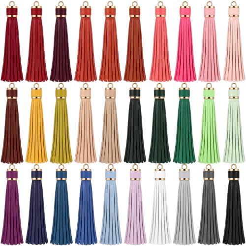 Multicolored Leather Keychain Tassels with Gold Caps - Set of 30