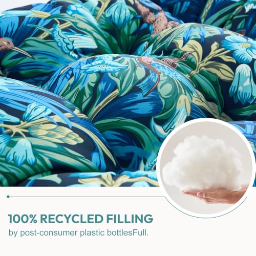 Blue Flower 47-Inch Round Tufted Floor Pillow Thick Seat Cushion for Home Decor