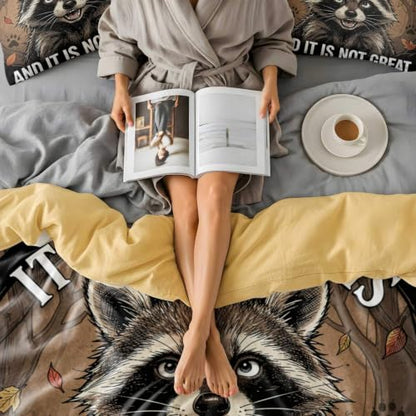 King Raccoon Cartoon Duvet Cover Set with Pillowcases - Soft Microfiber Bedding for Kids Teens Bedroom Decor (104x90in + 20x30in)