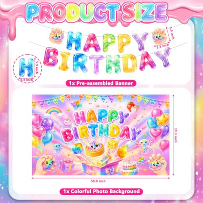 46Pcs Squishy Dumpling Birthday Decorations Party Kit - Balloon Banner Cake Toppers