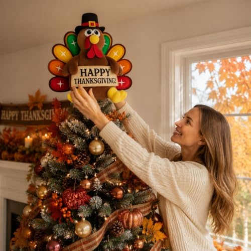 Thanksgiving Turkey Tree Topper Gnome Decor - Fall Harvest Ornament