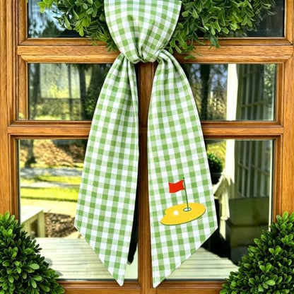 Golf Party Wreath Sash Set - Green White Plaid Fabric Decorations for Wreaths and Events
