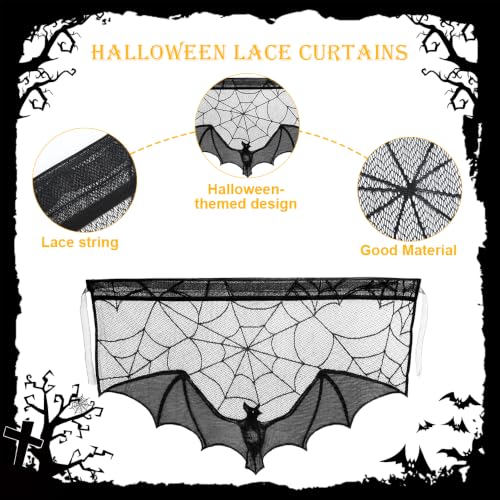 Halloween Lace Curtains Gothic Black Bat Window Decor 2 Pcs - Variation of THIS Listing