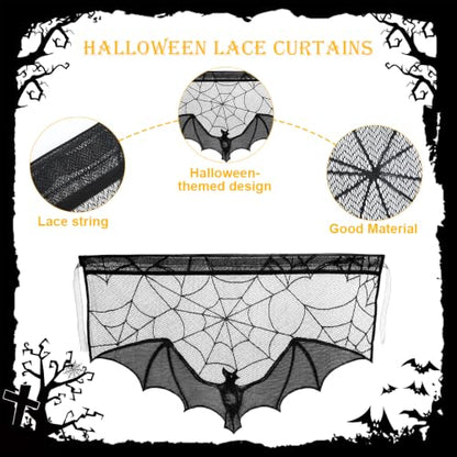 Halloween Lace Curtains Gothic Black Bat Window Decor 2 Pcs - Variation of THIS Listing