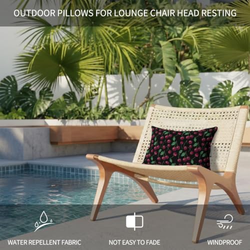 Outdoor Waterproof Lumbar Pillow with Insert & Adjustable Strap - Cherry & Green Botanical Leaves, 11x16, Pack of 1