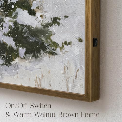 Lighted Snowy Tree Wall Art - 18x24 Holiday Canvas Decor with Remote