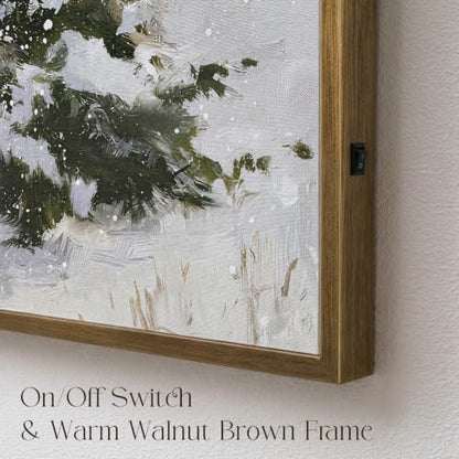Lighted Snowy Tree Wall Art - 18x24 Holiday Canvas Decor with Remote