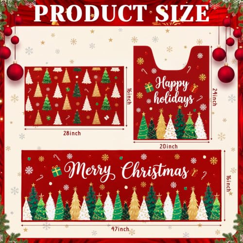 Christmas Bathroom Rug Set 3-Piece Non-Slip Mat with Holiday Design