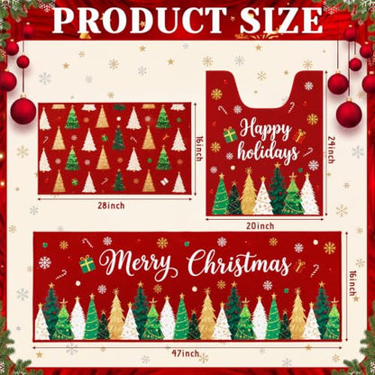 Christmas Bathroom Rug Set 3-Piece Non-Slip Mat with Holiday Design
