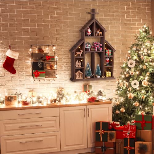 Wooden Cross Church Shelving - Hanging Display Floating Shelves for Religious Decor
