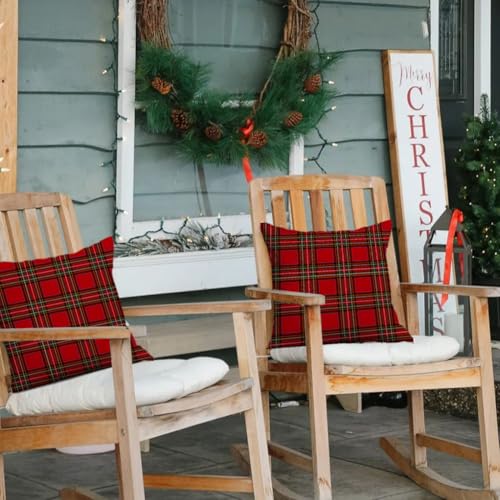 Christmas Plaid Pillow Covers 20x20 Waterproof Decor Set - Red, Pack of 2