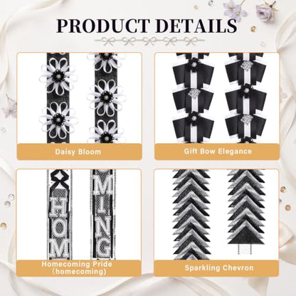 4 PCS Homecoming Mum Braid Set - 30 Inch Black White Ribbon Braids with Variation