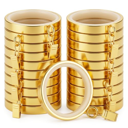 20 Pcs Gold Curtain Rings with Clips 1-5/8 Inch Easy Glide Support
