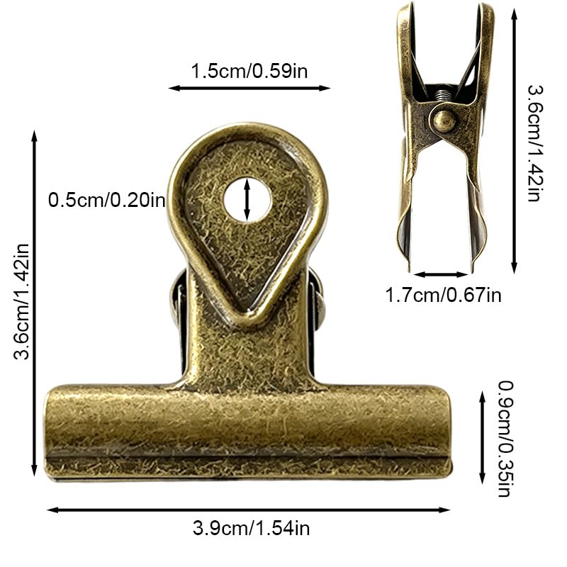 Vintage Bronze Bulldog Clips 4-Pack - Multi-Purpose Binder Clamps for Office, Kitchen & Crafts