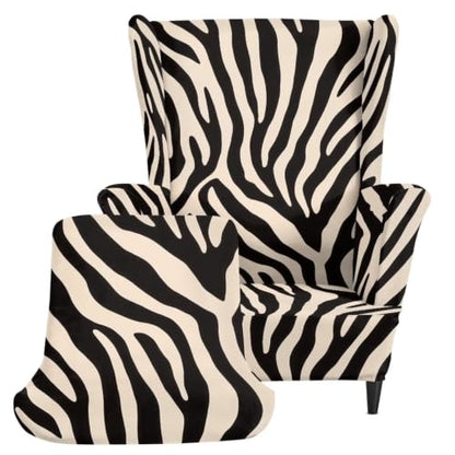 Zebra Stripe Wingback Chair Cover 2 Piece Slipcover - Reversible Fit