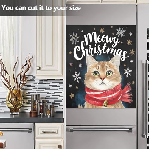 Christmas Cat Dishwasher Magnet Cover - Snowflake Winter Decor, 23x26 inches