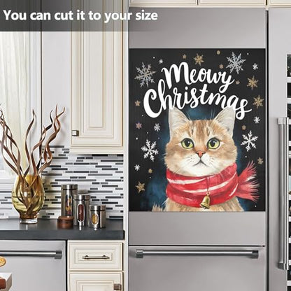 Christmas Cat Dishwasher Magnet Cover - Snowflake Winter Decor, 23x26 inches