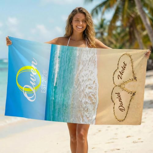 Personalized Couple Beach Towel with Names - Quick Dry Sandproof Gift for Weddings & Anniversaries