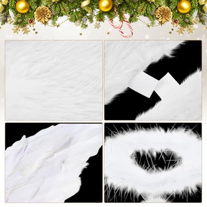 Angel Wing Feather Ornament Christmas Tree Decor Set with Plush Skirt - Variation: Angel Wings 2.56 ft