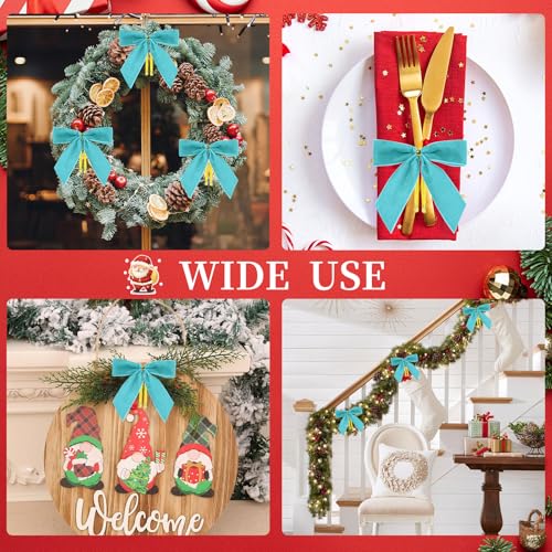 Blue Velvet Christmas Bows for Tree & Decorations - 24 pcs, 3.5x3.5 inch, Holiday Ornaments with Twist Ties - Blue