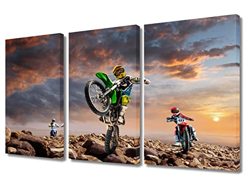 Motorcycle Wall Art Canvas - Off-Road Sports Pictures 36x24 Inch - Framed Ready to Hang