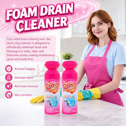 Foaming Drain Cleaner 2 Pack - Sink Clog Remover & Drain Cleaner