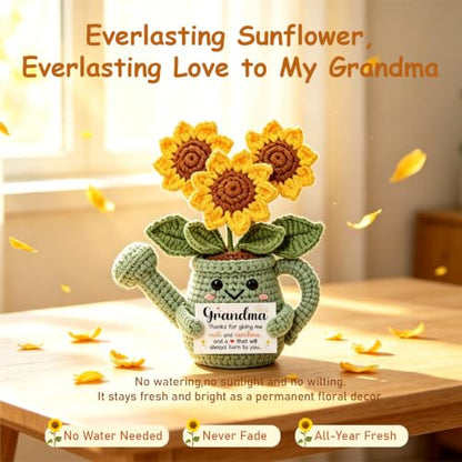 Grandma Gift Sunflower Crochet Plant - Handmade Inspirational Decor