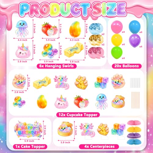 46Pcs Squishy Dumpling Birthday Decorations Party Kit - Balloon Banner Cake Toppers