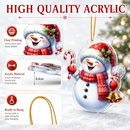 Christmas Snowman Hanging Ornaments Set - Style 2, 12Pcs Acrylic Holiday Decor