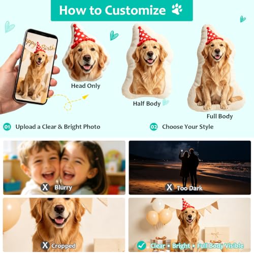Pet1 Custom Pet Pillow with Photo - Personalized Dog & Cat Face Cushion