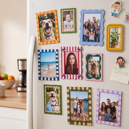 Magnetic Photo Frames for Refrigerator and Lockers - Retro Style, 2 Sizes, 24 Pack