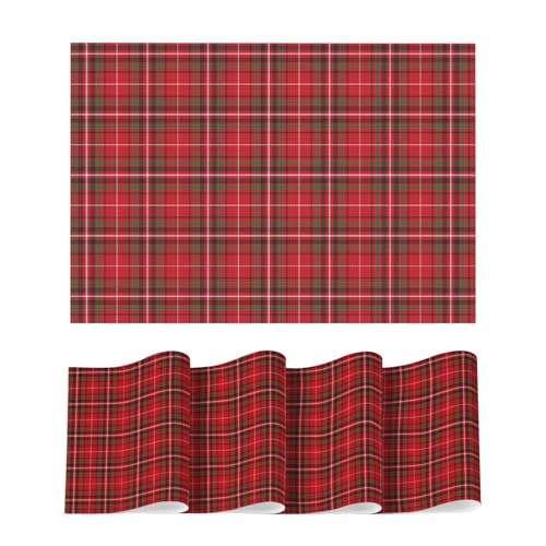 Red Buffalo Plaid Winter Placemats Set of 4 - 12x18 Inch Washable & Heat-Resistant