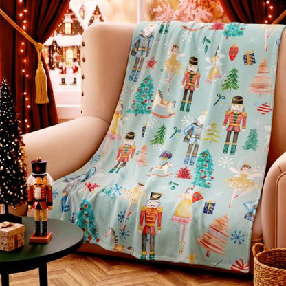 Buryeah Christmas Nutcracker Ballet Flannel Throw Blanket - Green