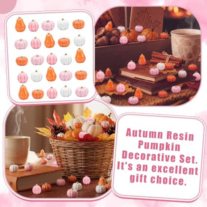 Mini Pink Resin Pumpkin Set for Crafts & Thanksgiving Decorations - 100 Pcs