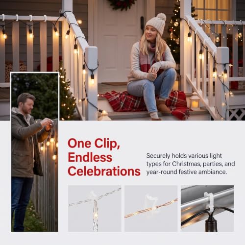 120 Pack Outdoor Christmas Light Gutter Clips White - Reusable Weatherproof Hook