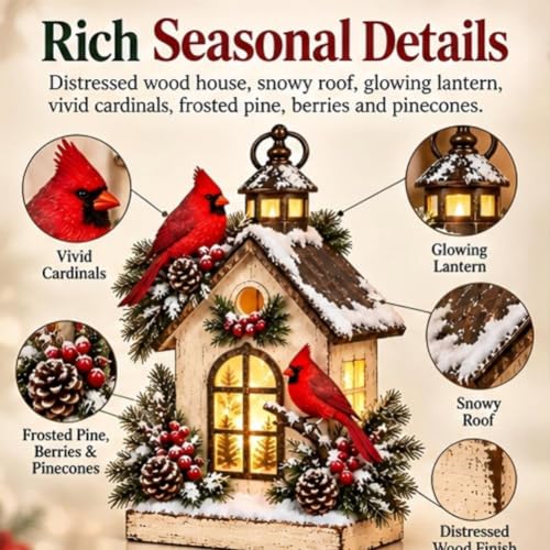 Winter Haven Cardinal Cottage Lantern Lighted Christmas House - 1PC