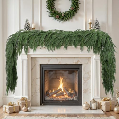 9FT Artificial Norfolk Pine Garland - Real Touch Holiday Decor, Indoor & Outdoor