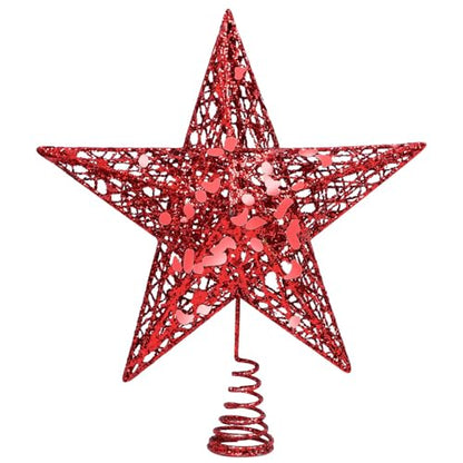 URATOT 8-Inch Red Glitter Christmas Tree Topper Metal Star Treetop Holiday Decoration