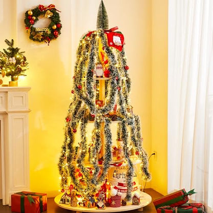 Extra Large 5.04 Ft Wooden Christmas Tree with Shelves - Holiday Village Display Stand