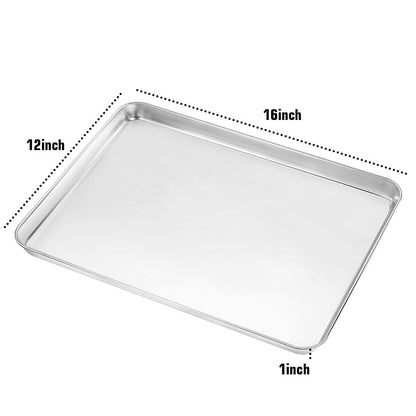 Yododo Baking Sheet Set of 2, Stainless Steel Cookie Sheet Baking Pan Toaster Oven Tray Pan, Size 16 x 12 x 1 inch, Non Toxic & Healthy, Mirror Finish & Rust Free, Easy Clean & Dishwasher Safe