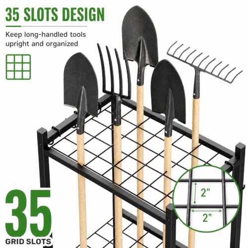 Garden Tool Organizer with Wheels - Garage Storage Rack for Rakes, Shovels, and Tools