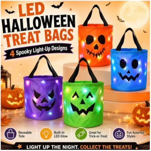 Blue LED Light Up Halloween Pumpkin Candy Bucket 9.45x8.66x3.94 Inch