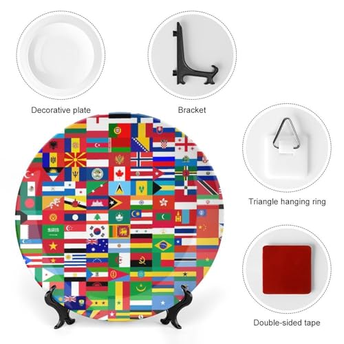 10-Inch World Country Flag Ceramic Decorative Plate for Home Display