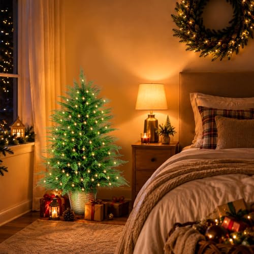 3ft Prelit Artificial Cedar Christmas Tree with Lights - Indoor Outdoor Decor