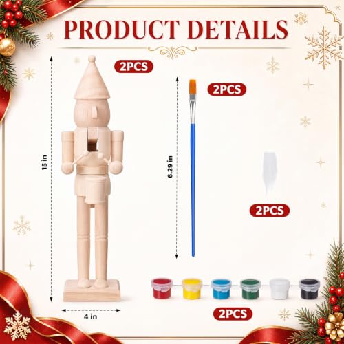 Large DIY Wooden Nutcracker Drummer Set - 15 Inch Christmas Craft Kit with Paints & Brushes (Variation 2)