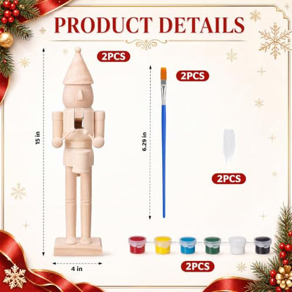 Large DIY Wooden Nutcracker Drummer Set - 15 Inch Christmas Craft Kit with Paints & Brushes (Variation 2)