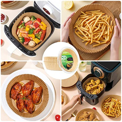 Air Fryer Paper Liners Disposable: 100PCS Round Airfryer Oven Insert Parchment Sheets Grease and Water Proof Non Stick Basket Liners for Baking Cooking from ctizne