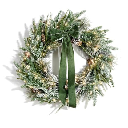 Christmas Wreath for Front Door with Lights - Cypress, 22 Inches